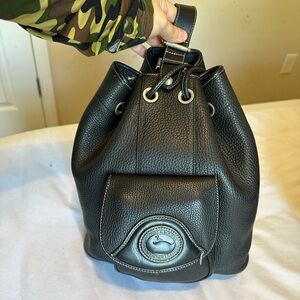 Dooney & Bourke Black Pebbled Leather Drawstring Backpack